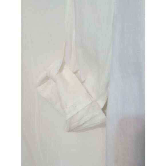 Coldwater Creek Linen Blouse Womens S Long Roll Tab Sleeve V Neck White Button - Picture 5 of 8